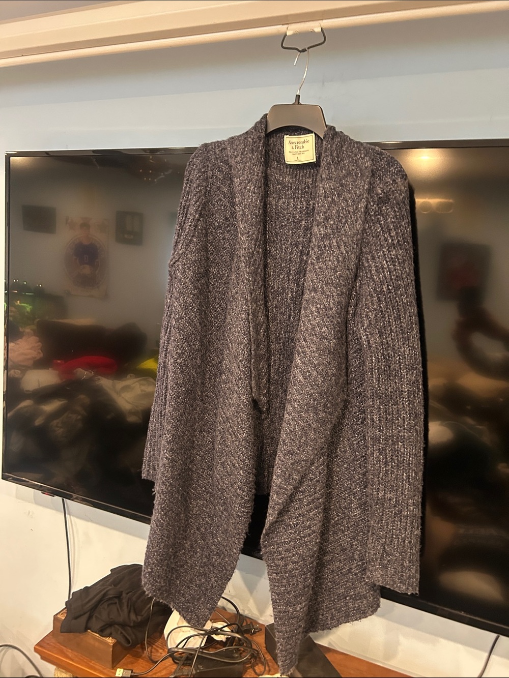Abercrombie & Fitch Heather Charcoal Open-Front Shawl Cardigan